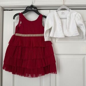Couture Princess Red Glitter Tulle Dress 3T & Antonella Kids White Cardigan 2Y